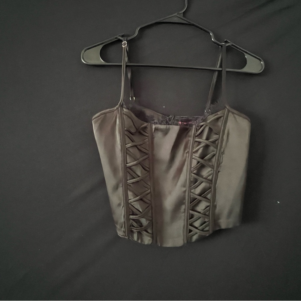 Edikted Charcoal Satin Lace-Up Tank